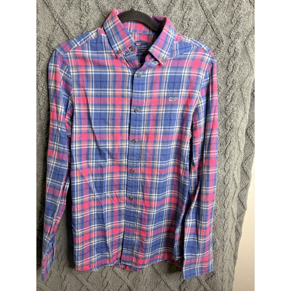 Vineyard Vines Youth XS Slim Fit Tucker Performance Plaid Button Down Shirt Pink
